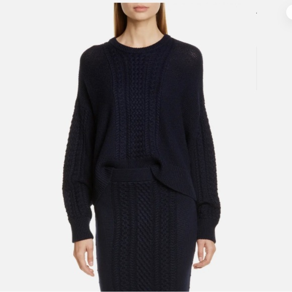 ATM Anthony Thomas Melillo Navy Cable Knit Sweater and Skirt set - Picture 1 of 8